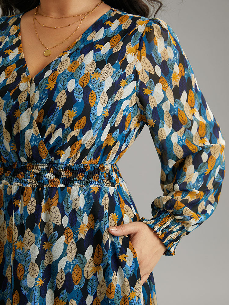 Overlap Collar Feather Shirred Pocket Dress-Sweetccc