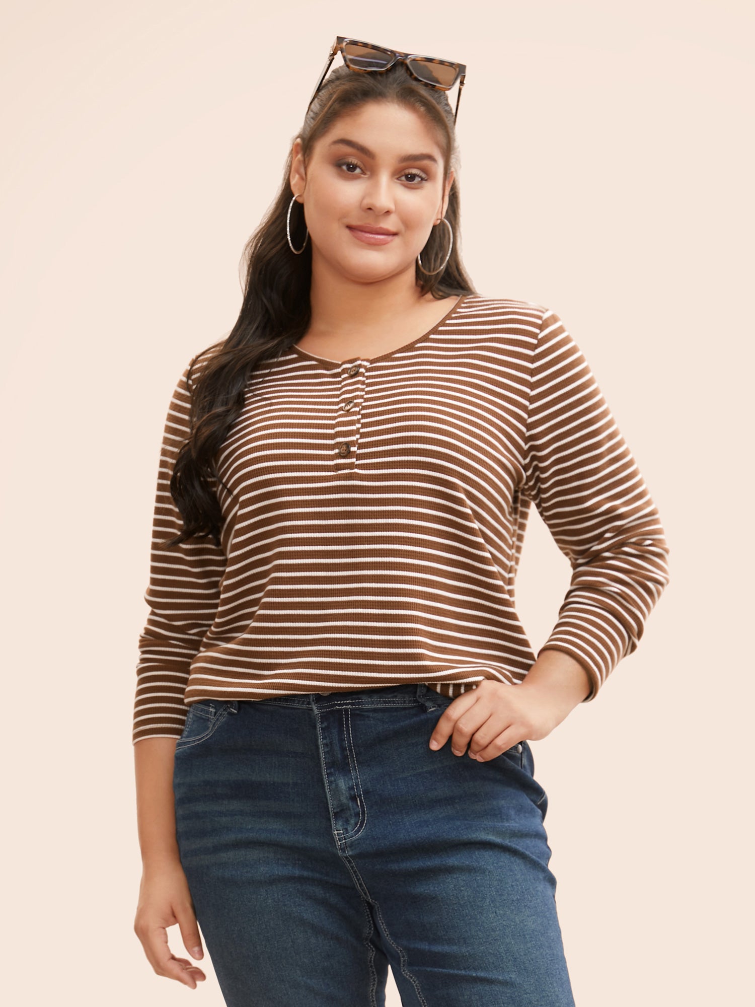 Striped Textured Button Up T-shirt-Sweetccc