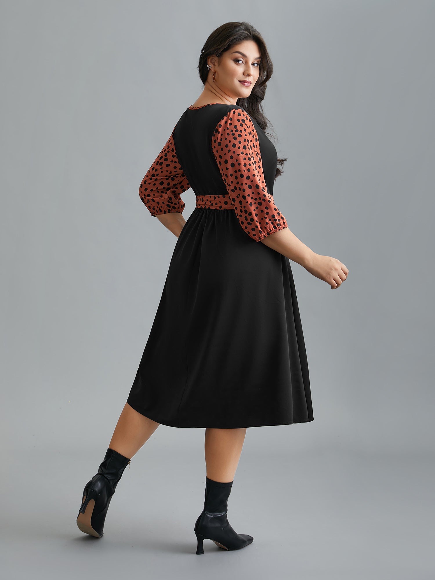 V Neck Polka Dot Color contrast Dress-Sweetccc