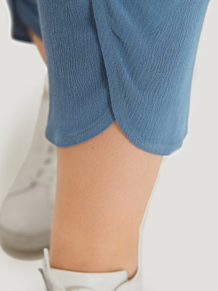 Solid Pocket Elastic Waist Wrap Hem Pants-Sweetccc