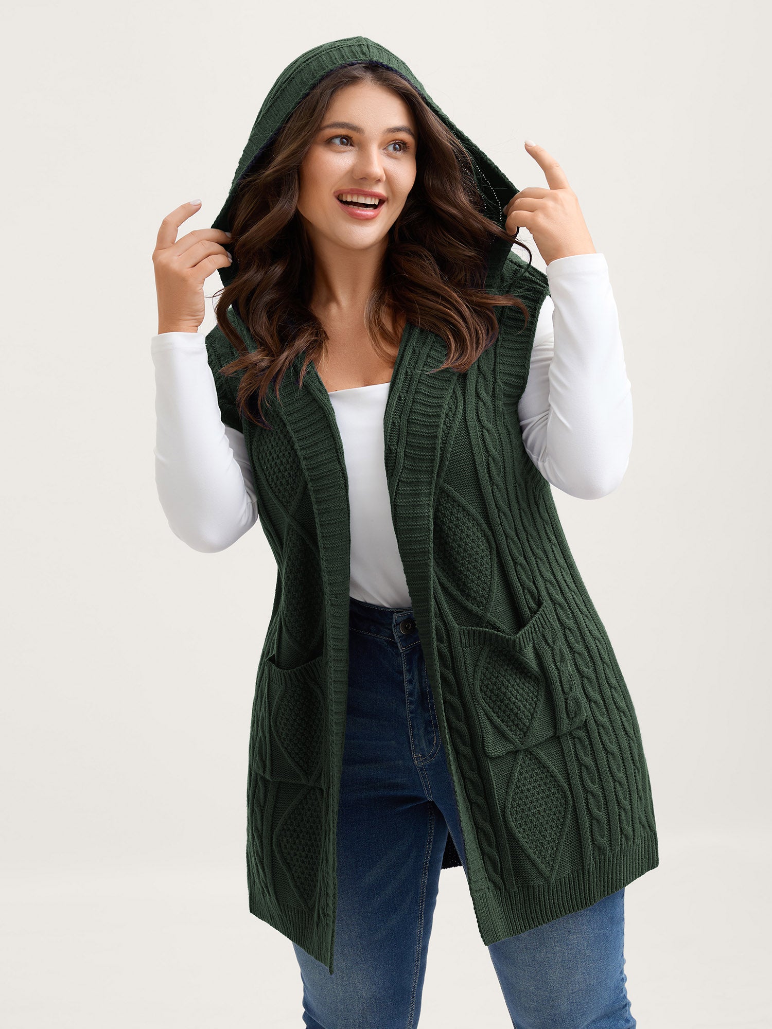 Twisted Hooded Sleeveless Knit Cardigan-Sweetccc