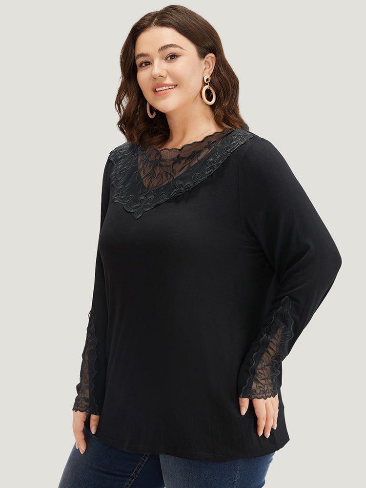 Halloween Plain Crochet Lace Mesh T-shirt-Sweetccc