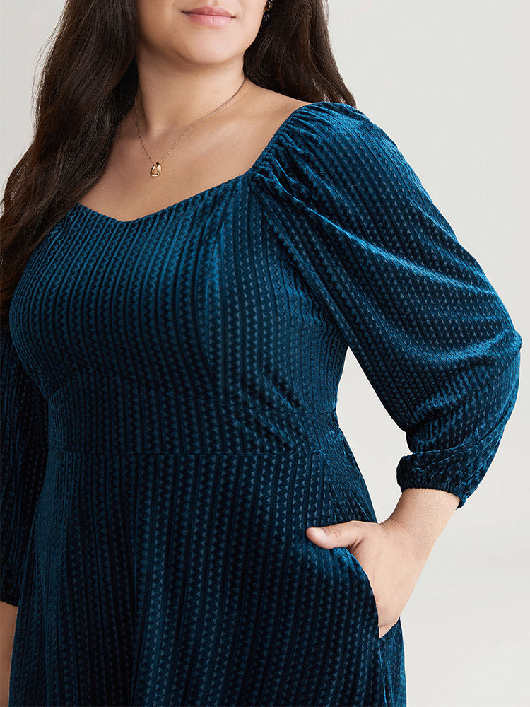 Velvet Plisse Pocket Square Neck Dress-Sweetccc