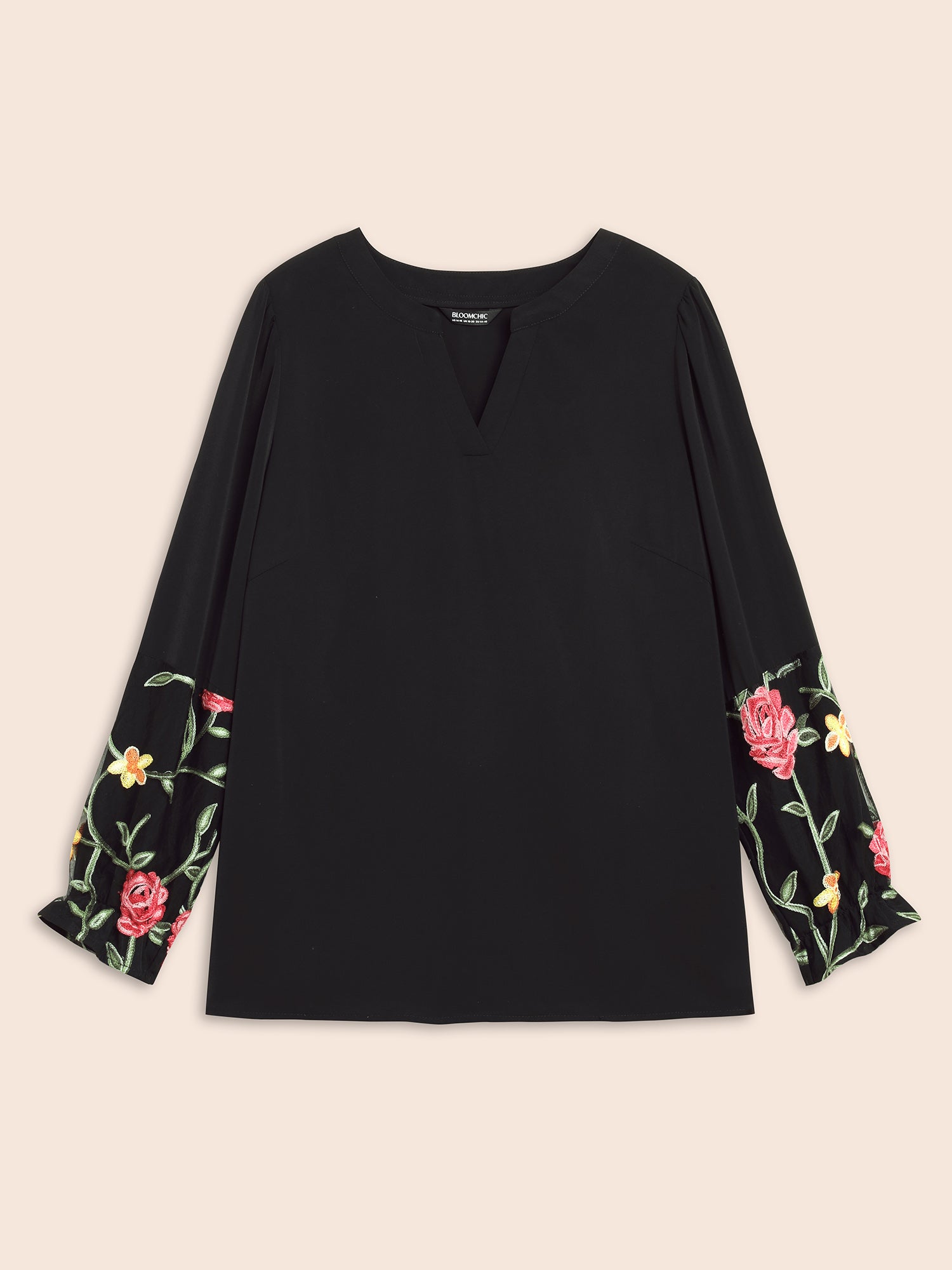 Mesh Floral Embroidered Sleeve Blouse-Sweetccc
