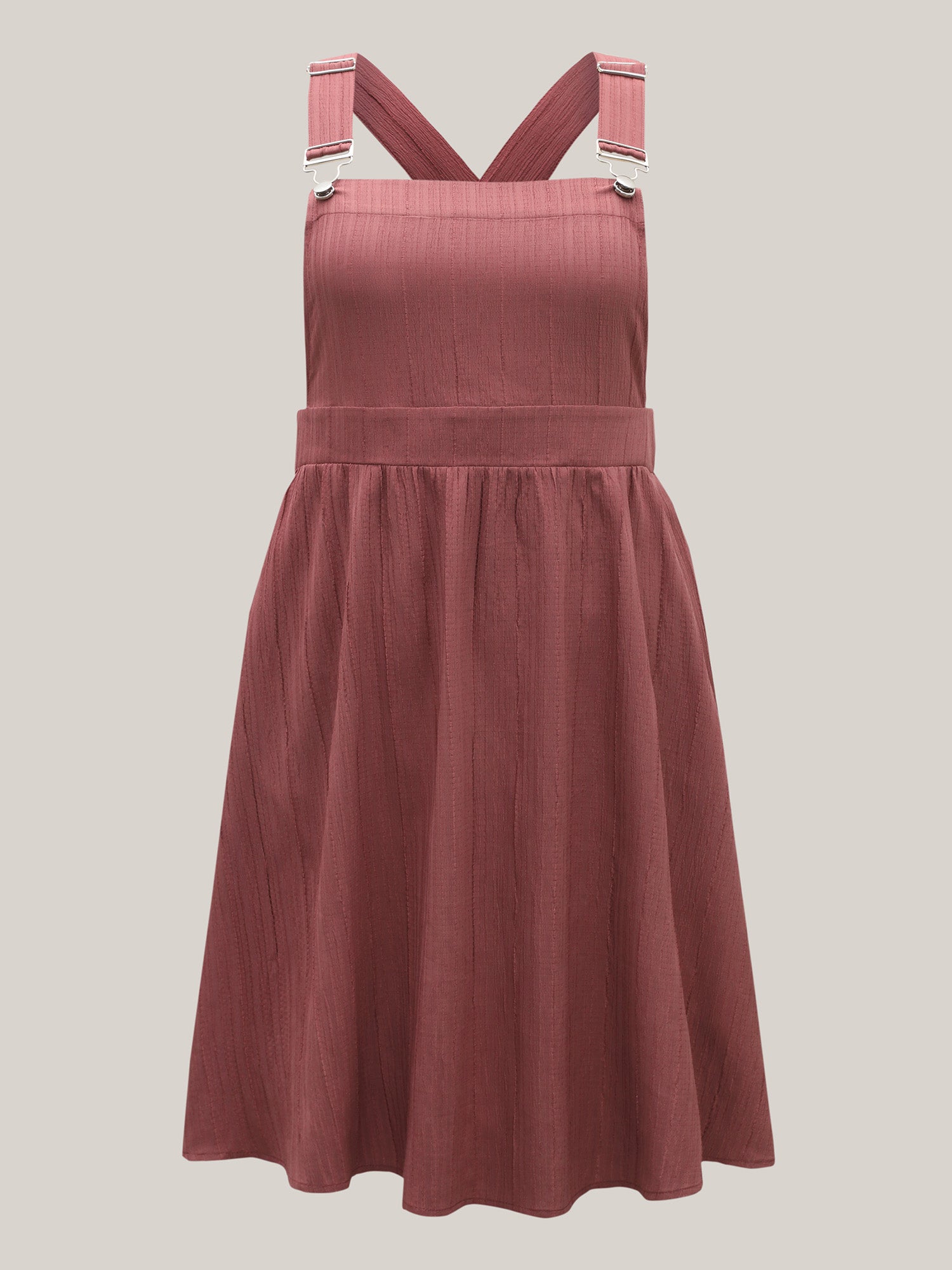 Overall Straps Textured Midi Dress-Sweetccc