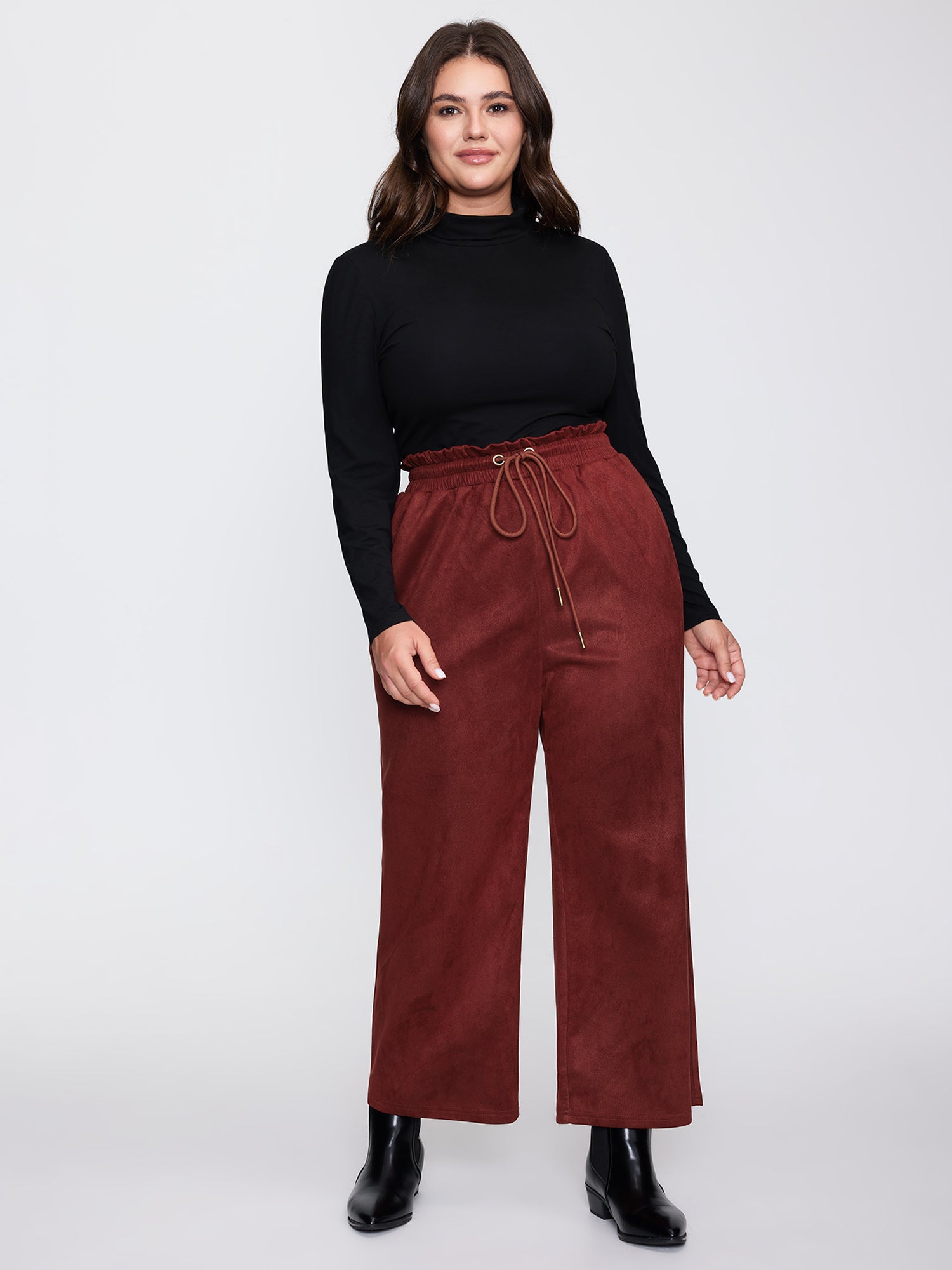 Velvet Pockets Drawstring Waist Pants-Sweetccc