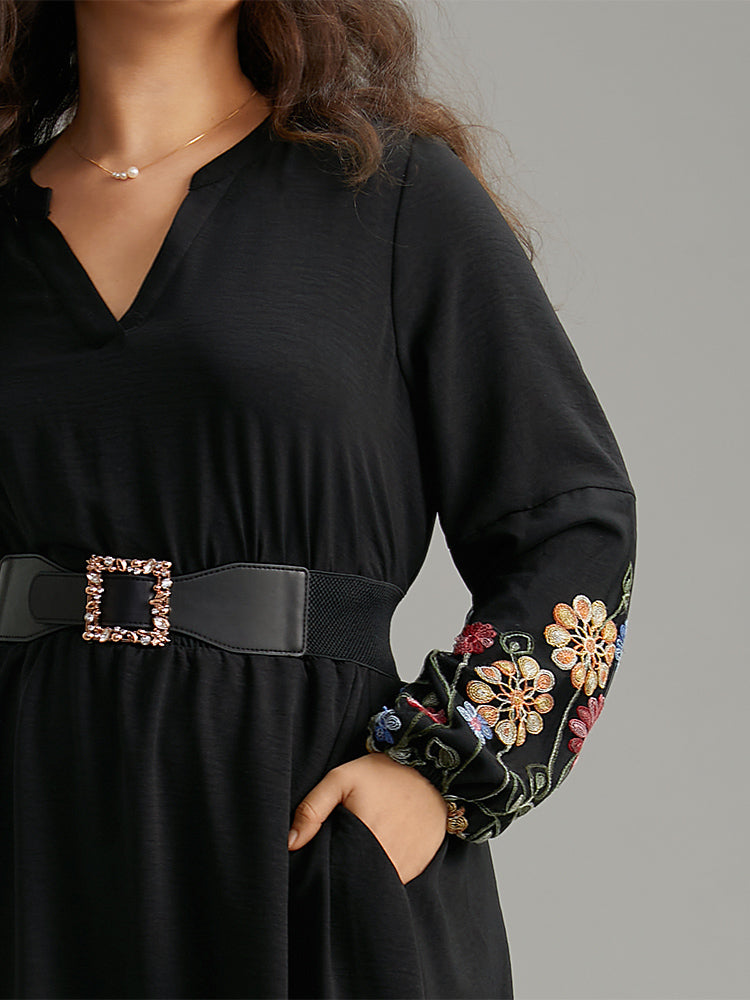 Floral Embroidered Notched Midi Dress-Sweetccc