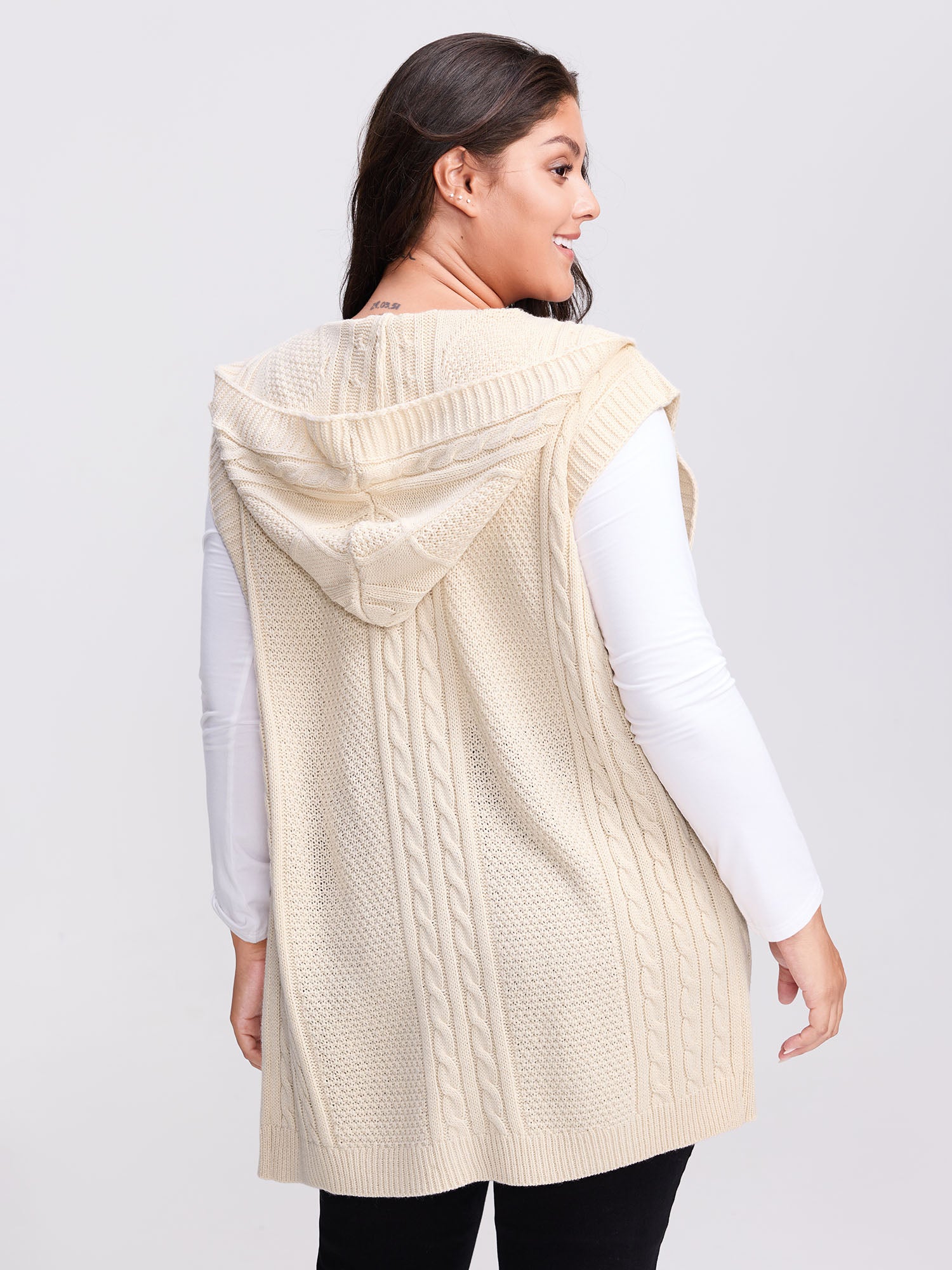 Twisted Hooded Sleeveless Knit Cardigan-Sweetccc