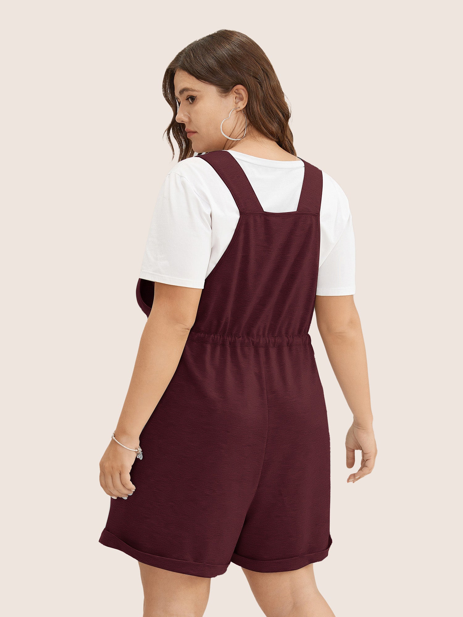 Solid Pocket Drawstring Overall Romper-Sweetccc