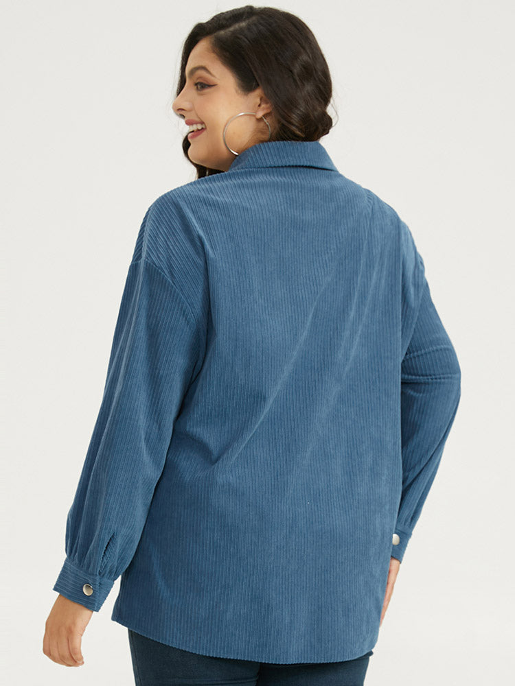 Two Tone Flap Pocket Button Up Corduroy Coat-Sweetccc