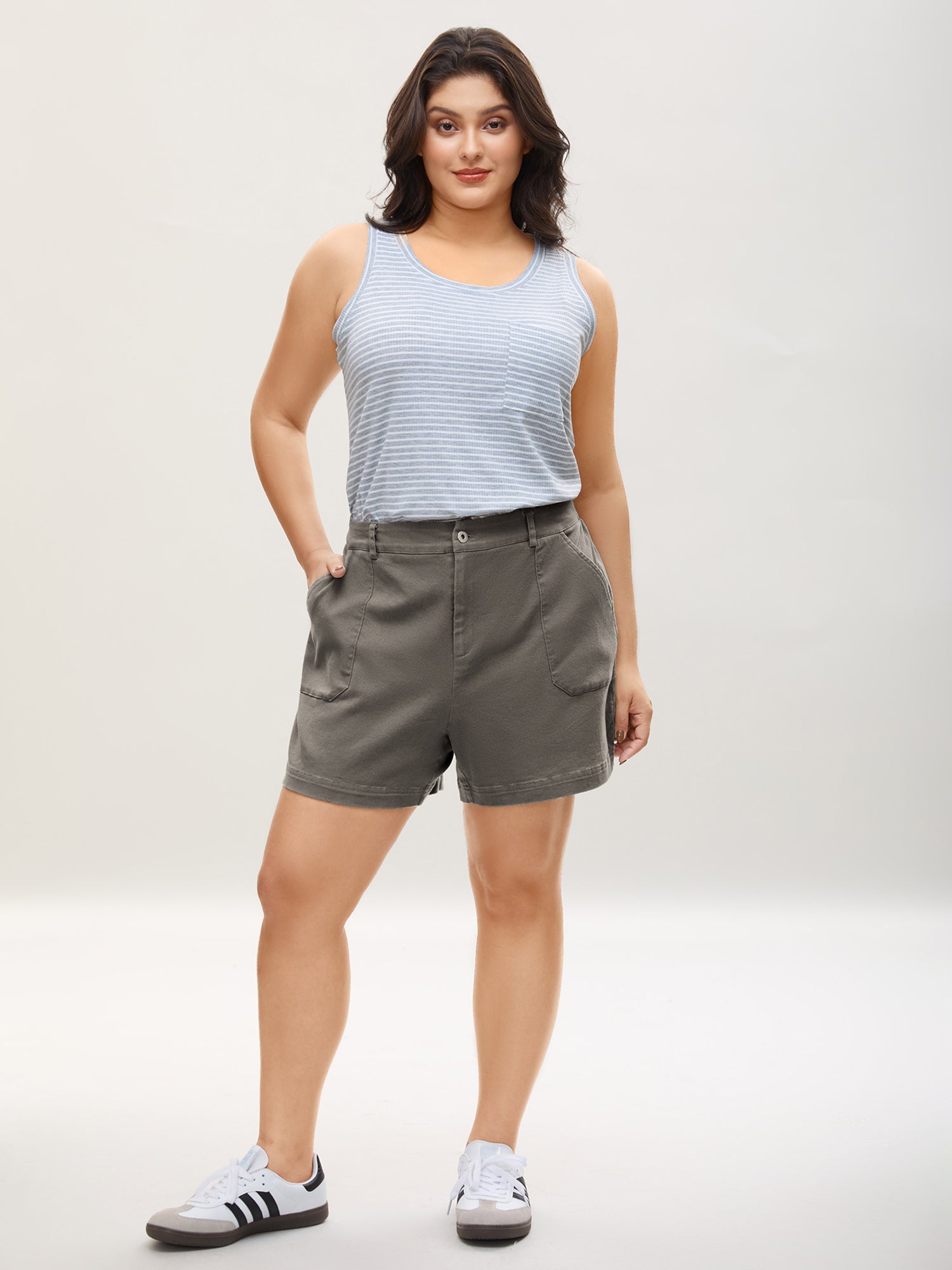 Stretchy Waist Vintage Pockets Shorts-Sweetccc