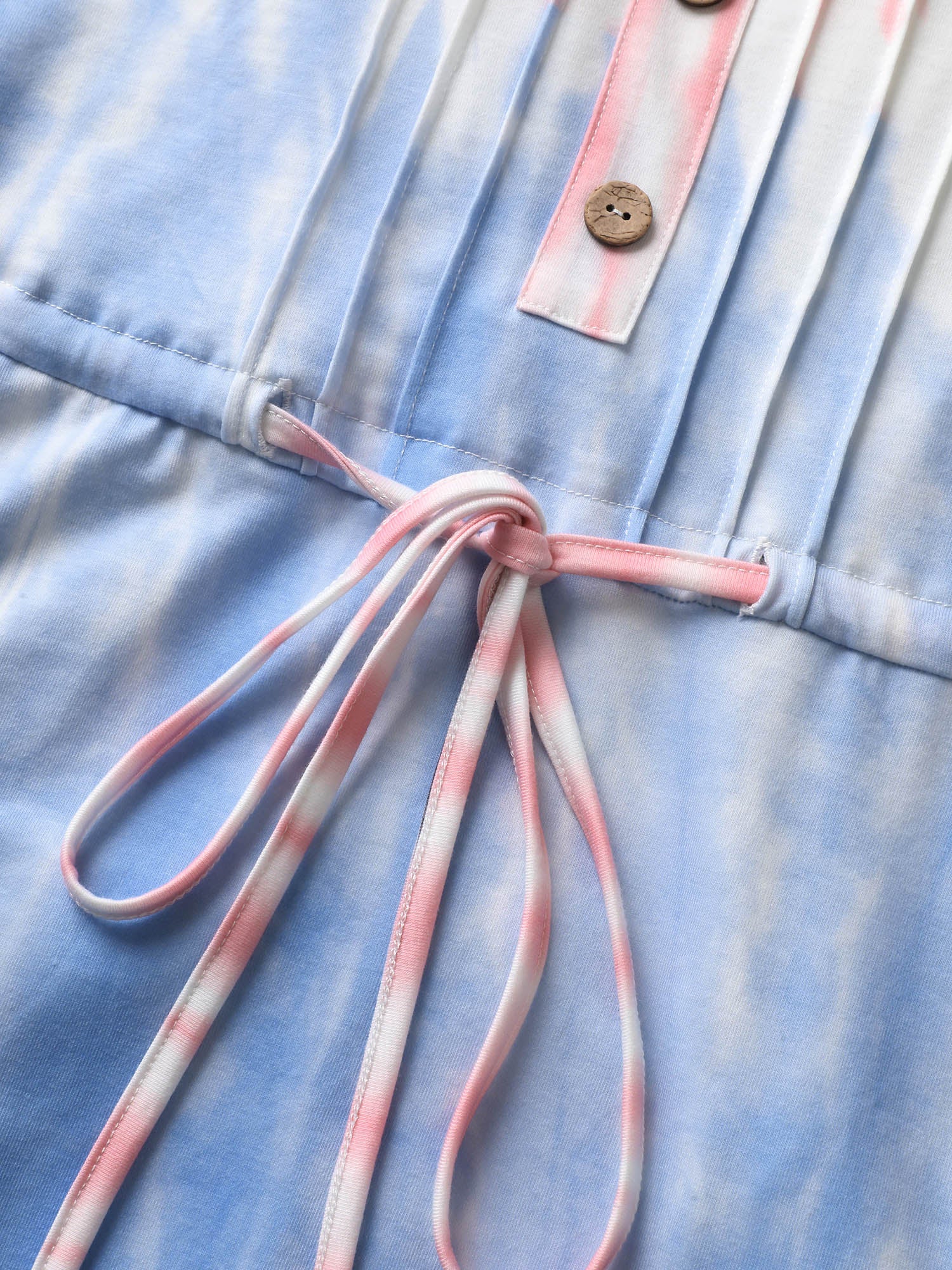 Tie Dye Round Neck Drawstring Pleated Dress-Sweetccc