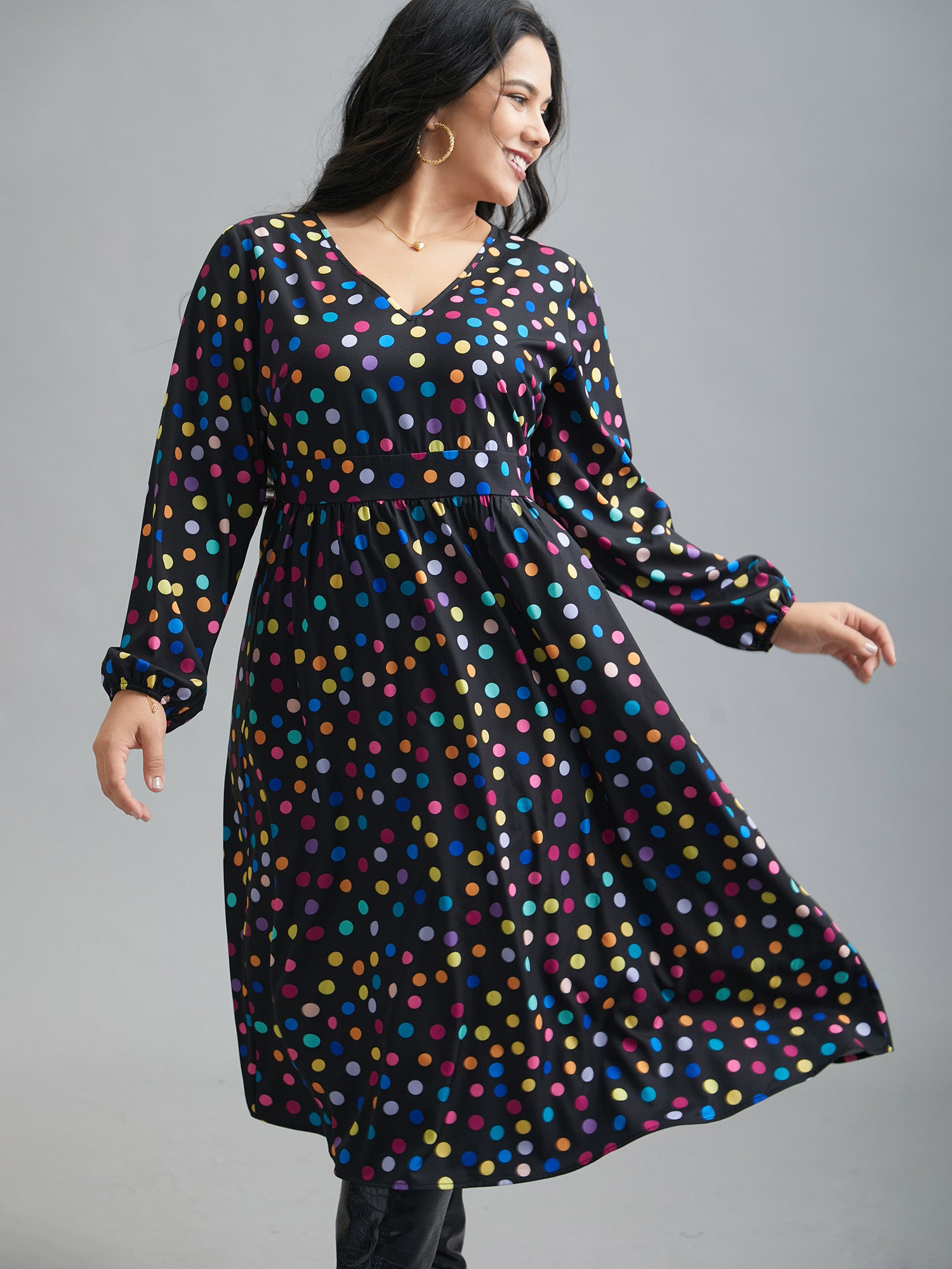 Multi-Color Polka Dot Stretchy-Waist Dress-Sweetccc
