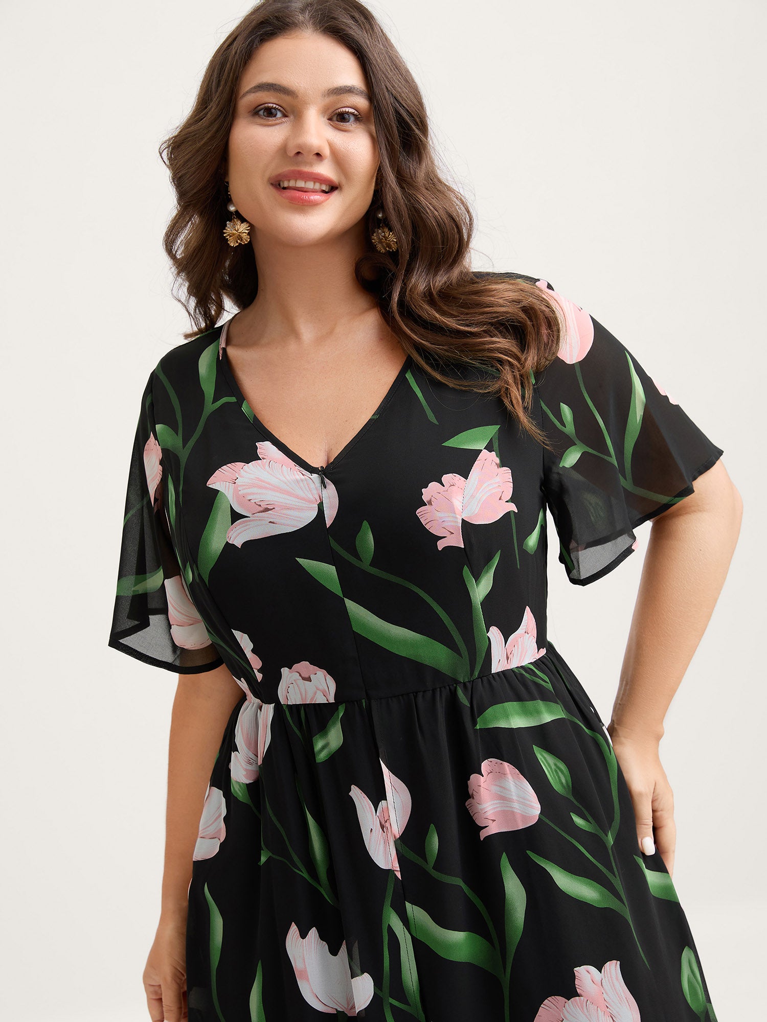 Hidden Zipper Floral Layered Pockets Jumpsuit-Sweetccc