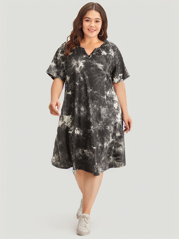 Marble Cut Out Pocket Zipper Midi Dress-Sweetccc