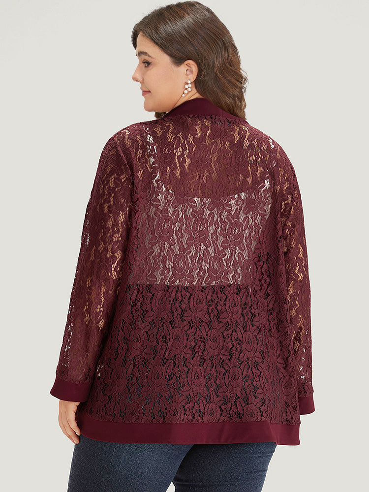 Supersoft Essentials Crochet Lace Mesh Open Front Asymmetrical Hem Kimono-Sweetccc