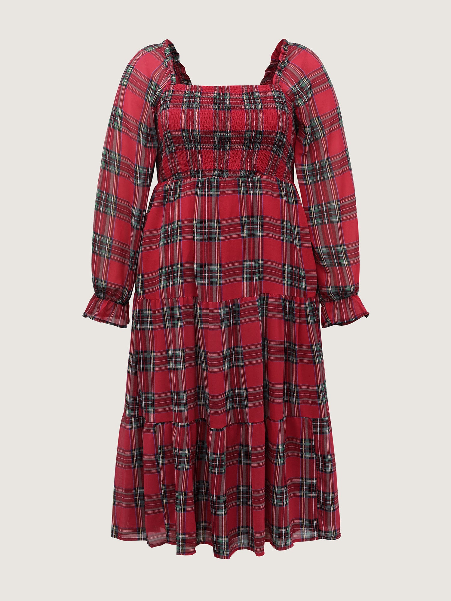 Holiday Plaid Shirred Bodice Maxi Dress-Sweetccc