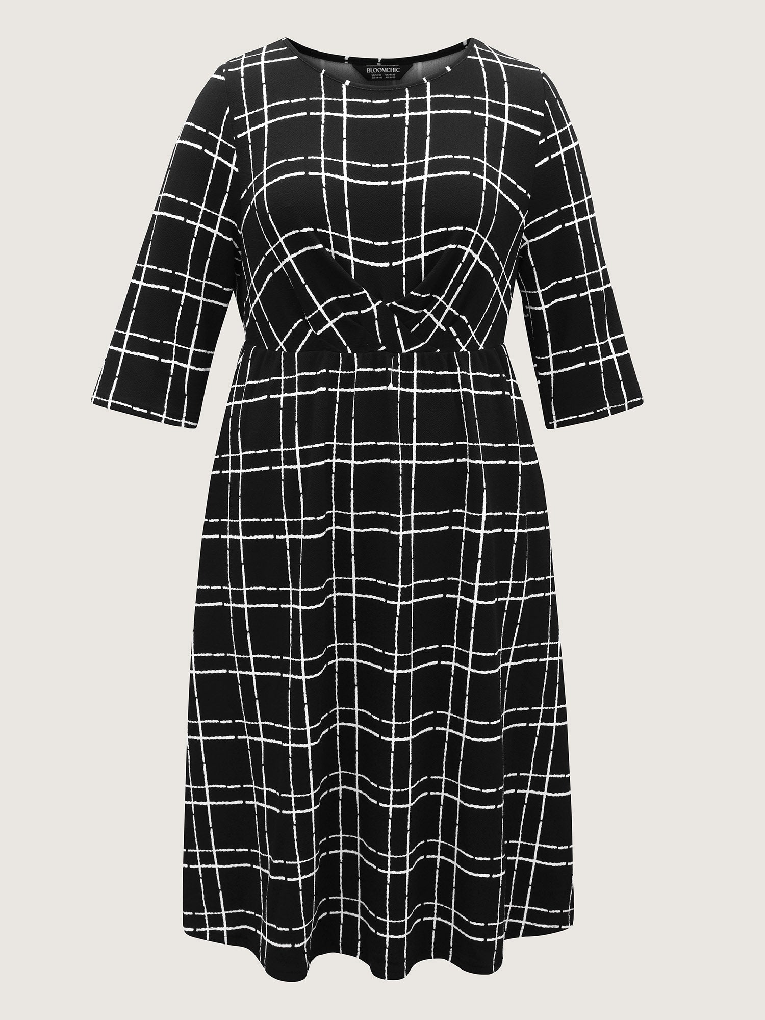 Grid Print Pleated Front Overlap Midi Dress-Sweetccc