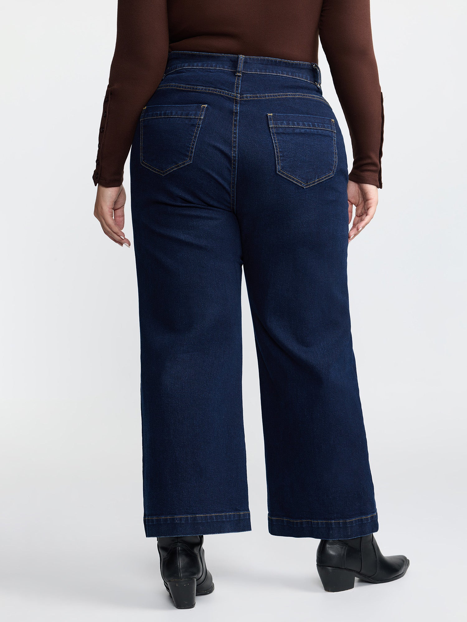 Stretchy Wide-Leg Pocket Jeans-Sweetccc