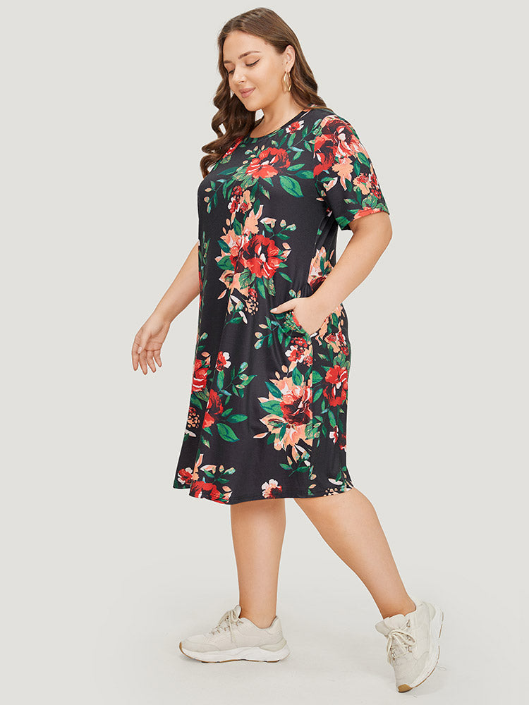 Floral Print Pocket Midi Dress-Sweetccc