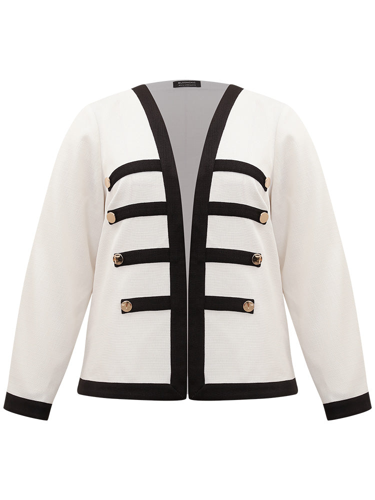 Striped Patchwork Button Detail Contrast Jacket-Sweetccc