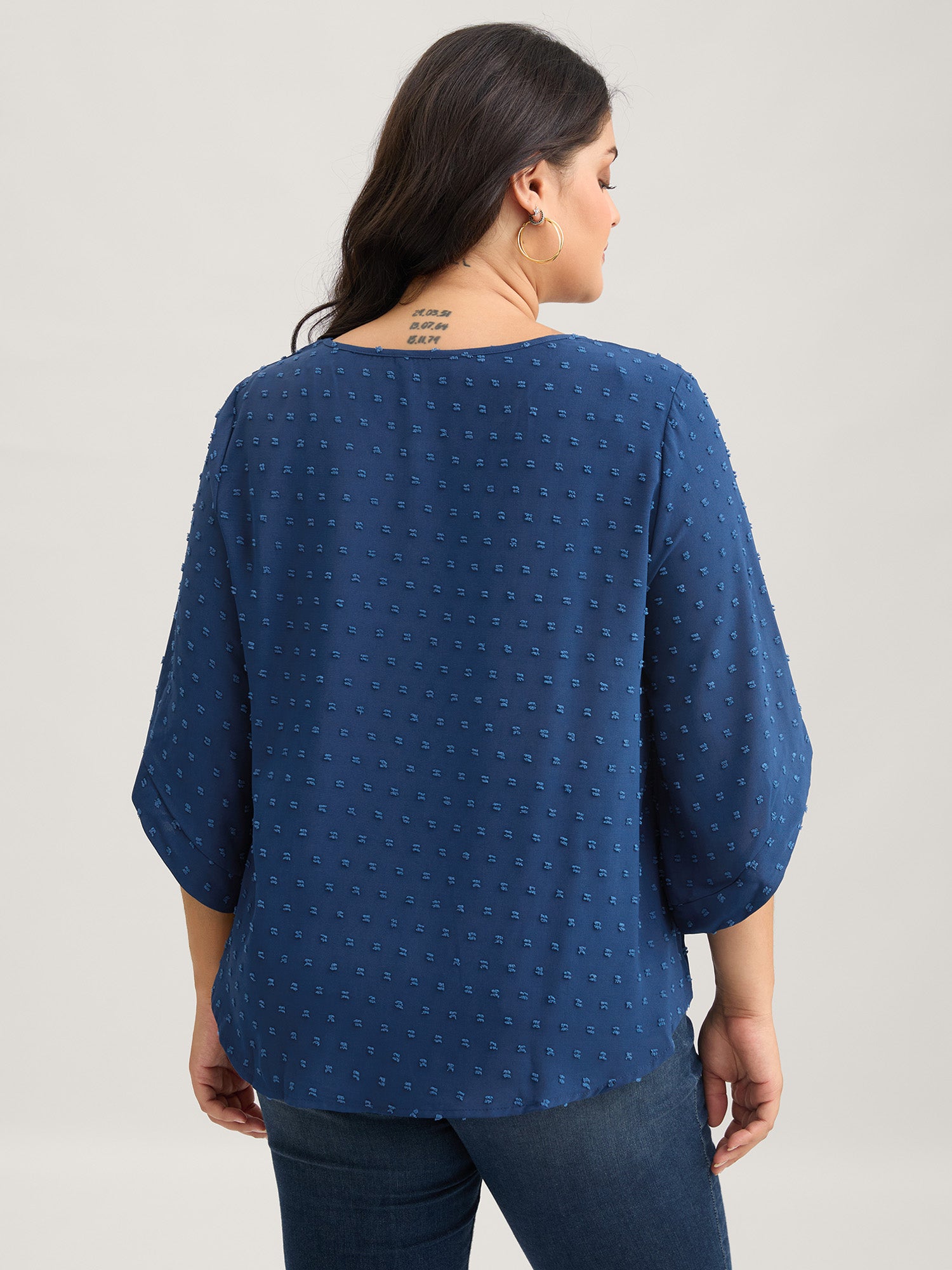 Textured Round Neck Bell Sleeve Blouse-Sweetccc