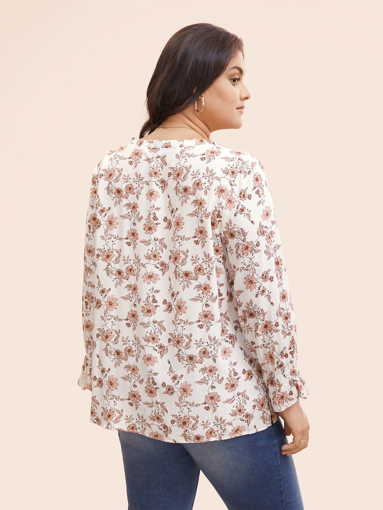 Floral Tie Knot Ruffle Trim Blouse-Sweetccc