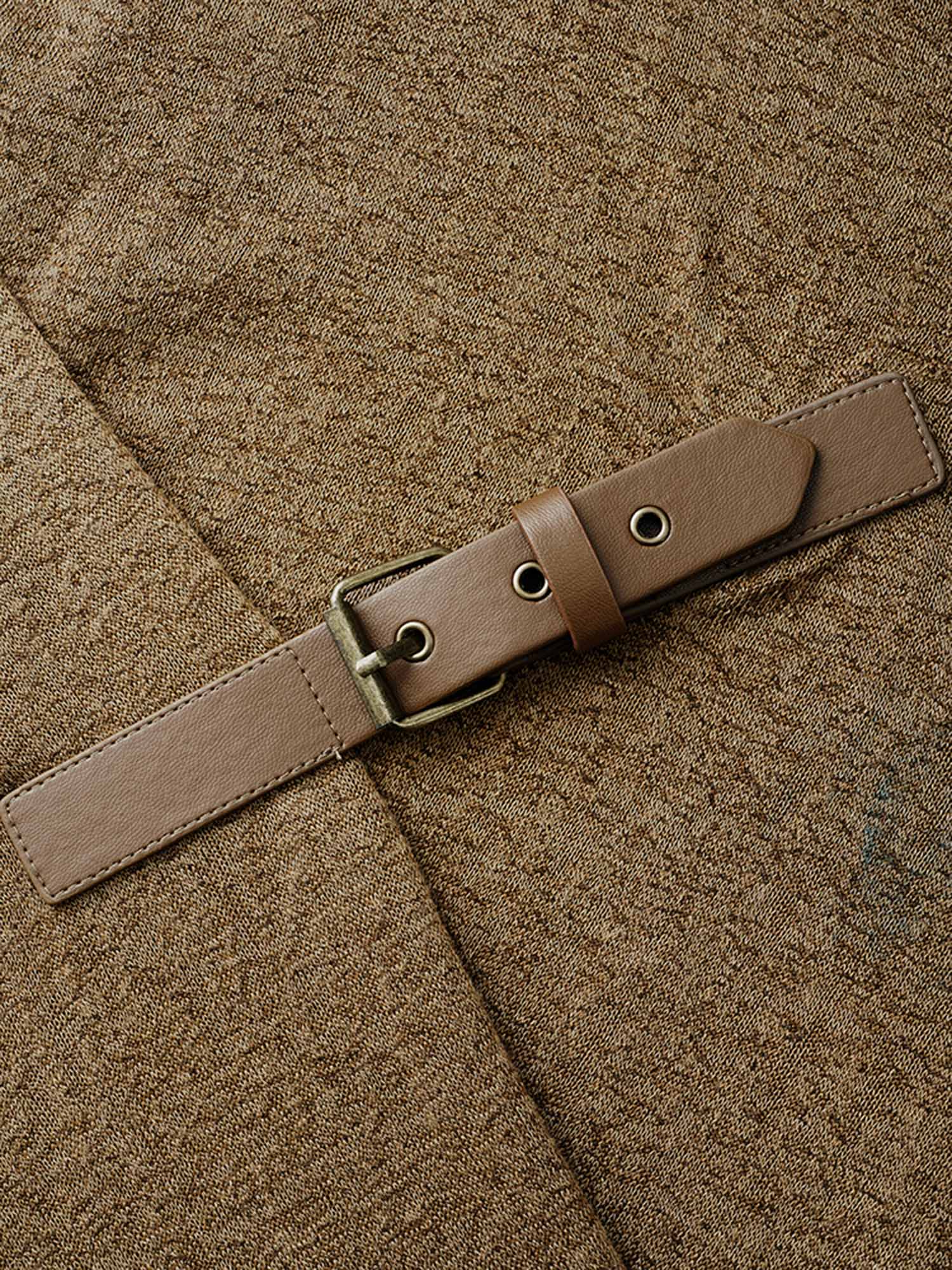 Knitted Leather Buckle Cape Styled Shawl-Sweetccc