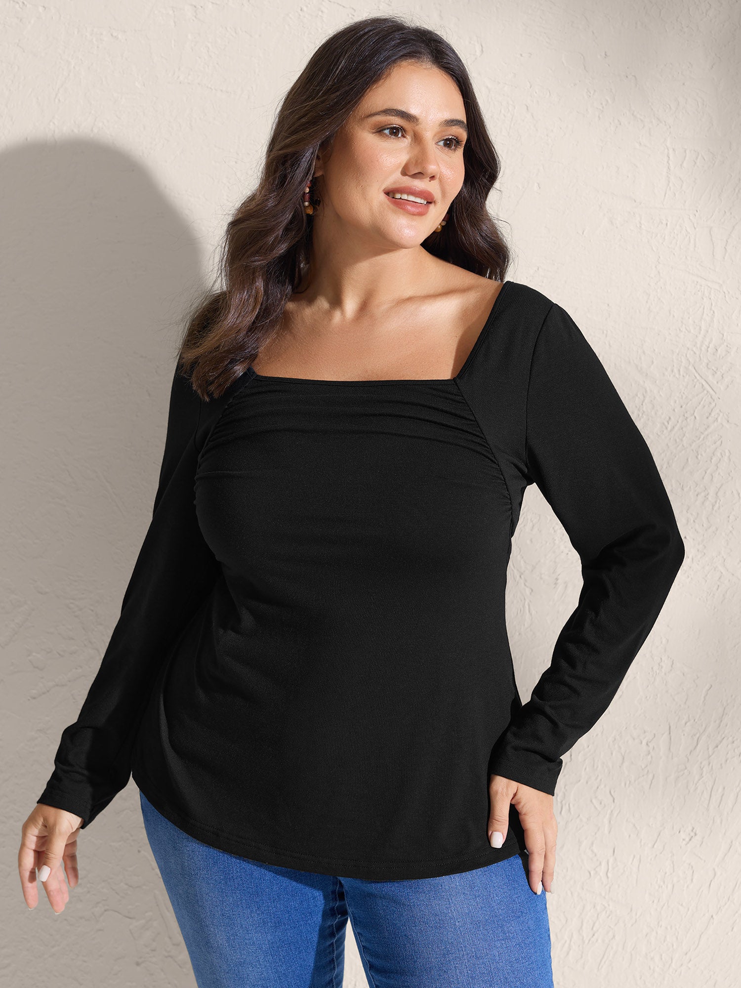 Supersoft Stretchy Pleated Bodice T-Shirt-Sweetccc