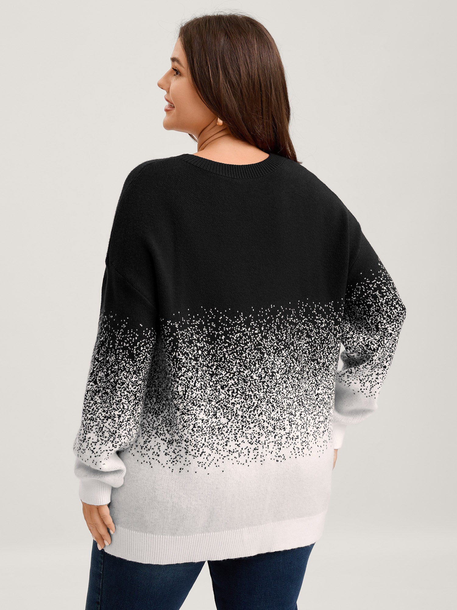 Jacquard Color Blend Ribbed Hem Pullover-Sweetccc