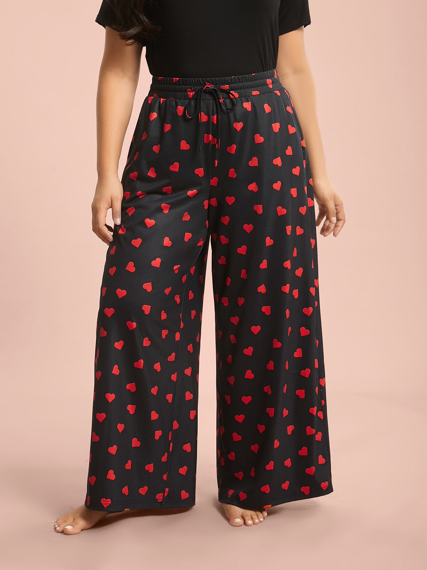 Heart Pattern Contrast Lounge Bottoms-Sweetccc