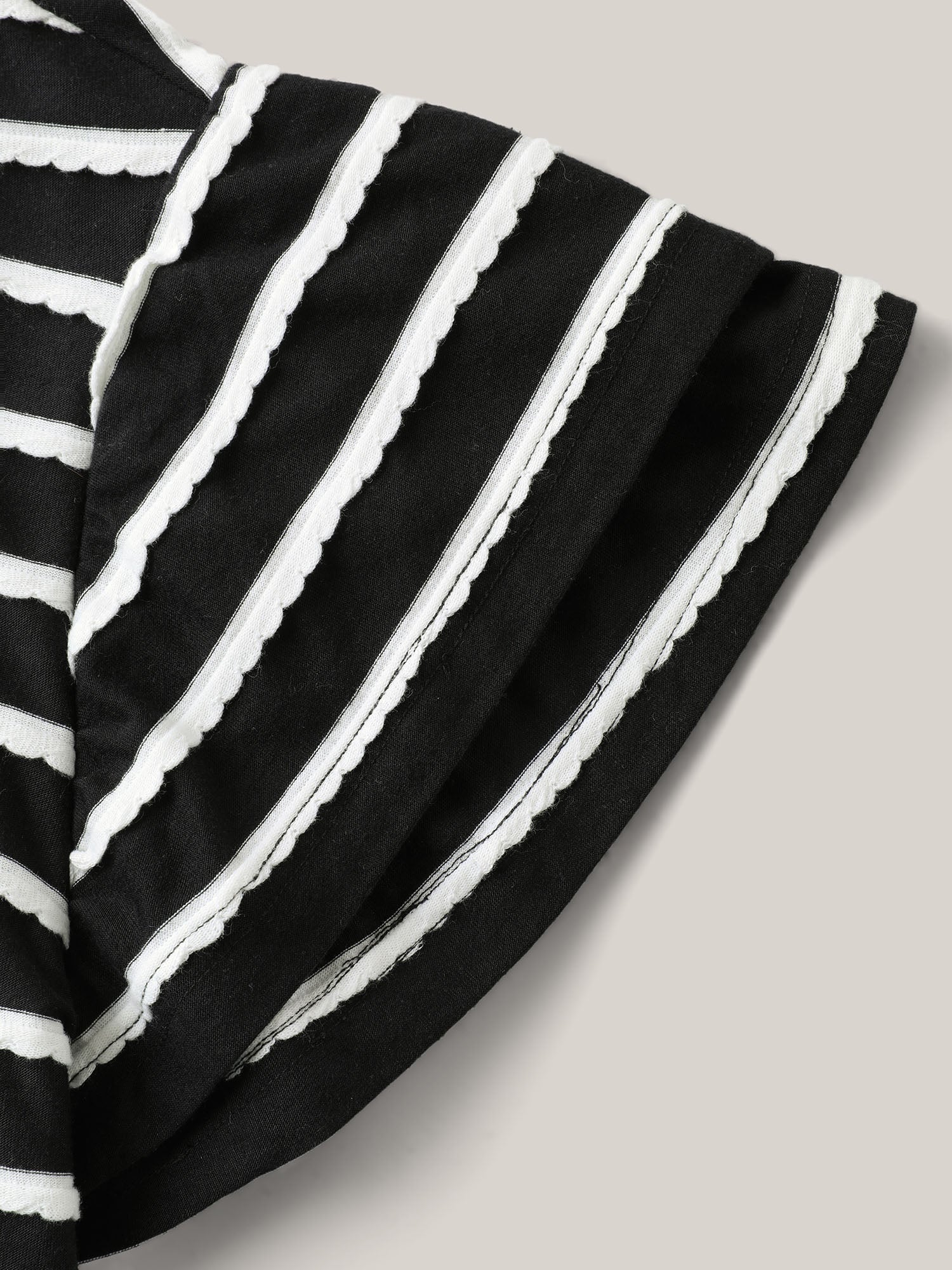 Stripe Textured Lotus Leaf Sleeve T-Shirt-Sweetccc