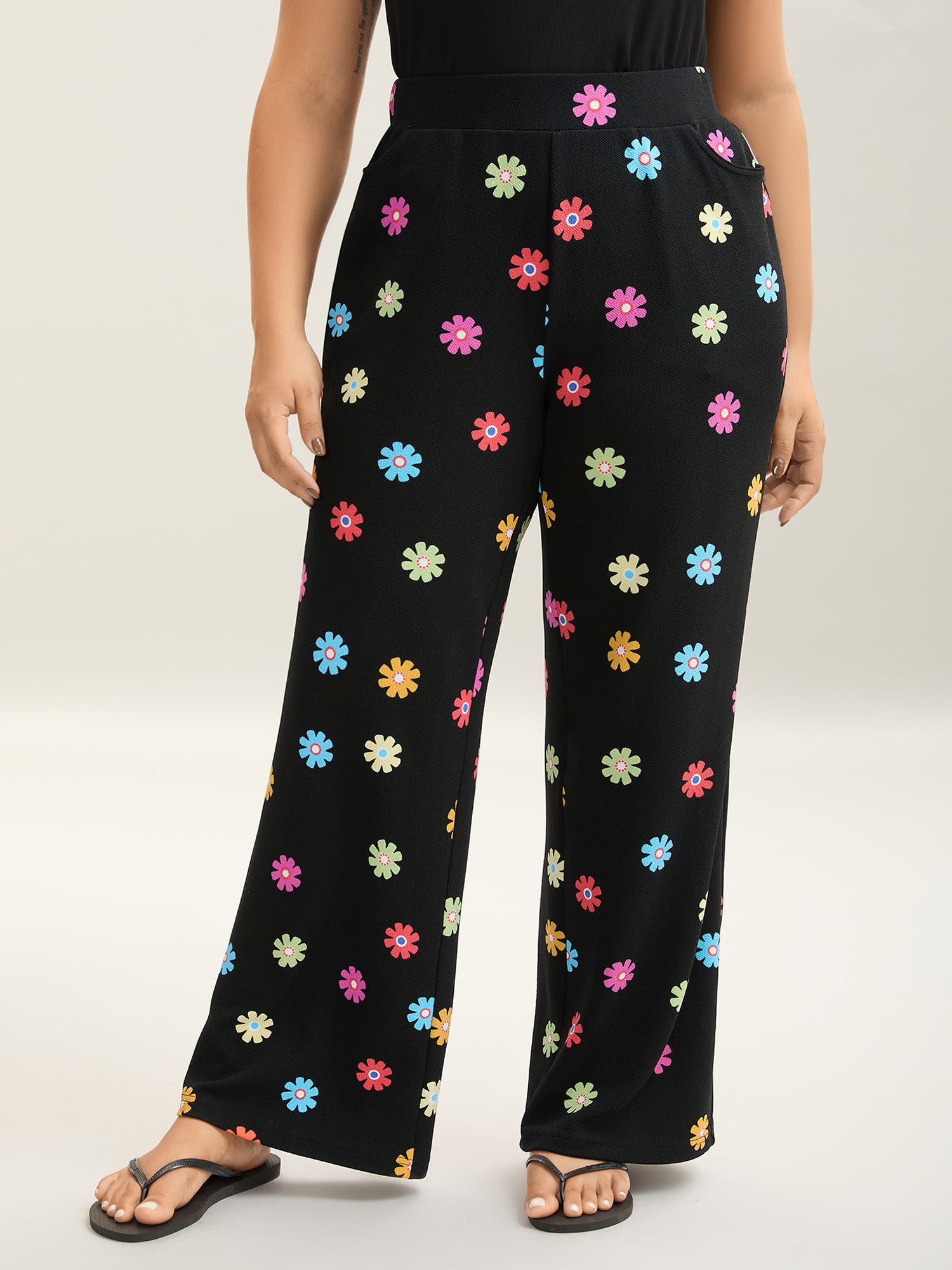 Multi-Color Floral Print Flared Pants-Sweetccc