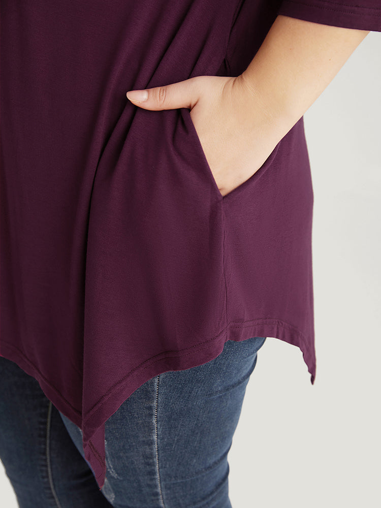 Supersoft Essentials Contrast Lace Asymmetrical Hem T-shirt-Sweetccc