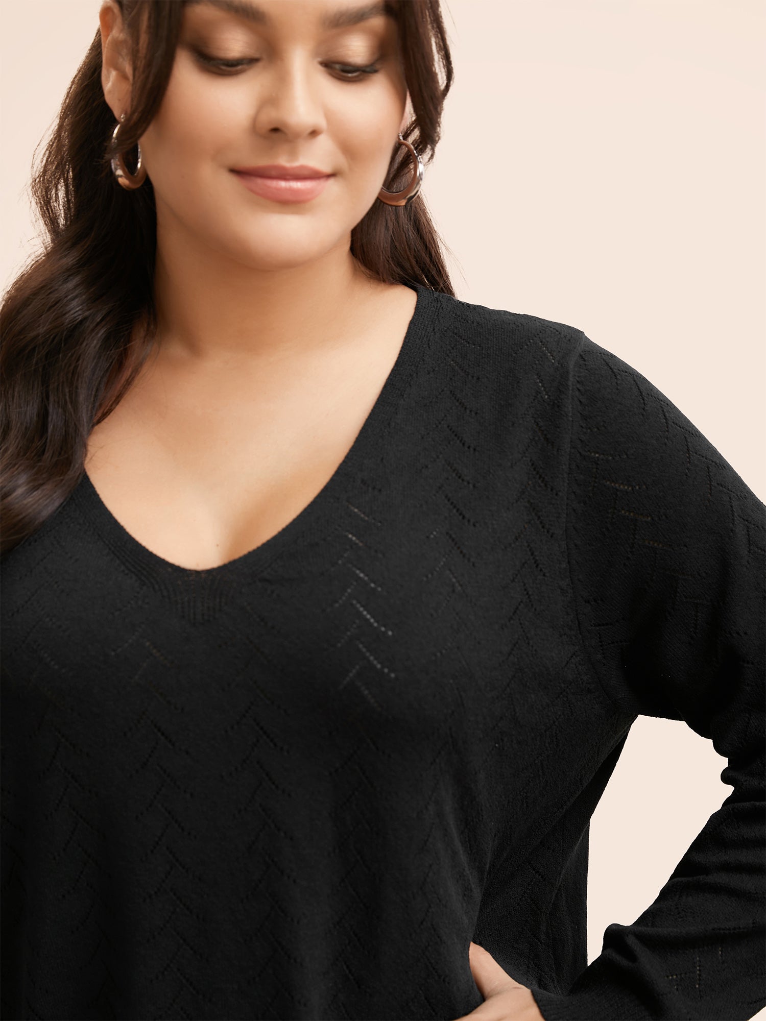 Texture V Neck Lightweight Pullover-Sweetccc