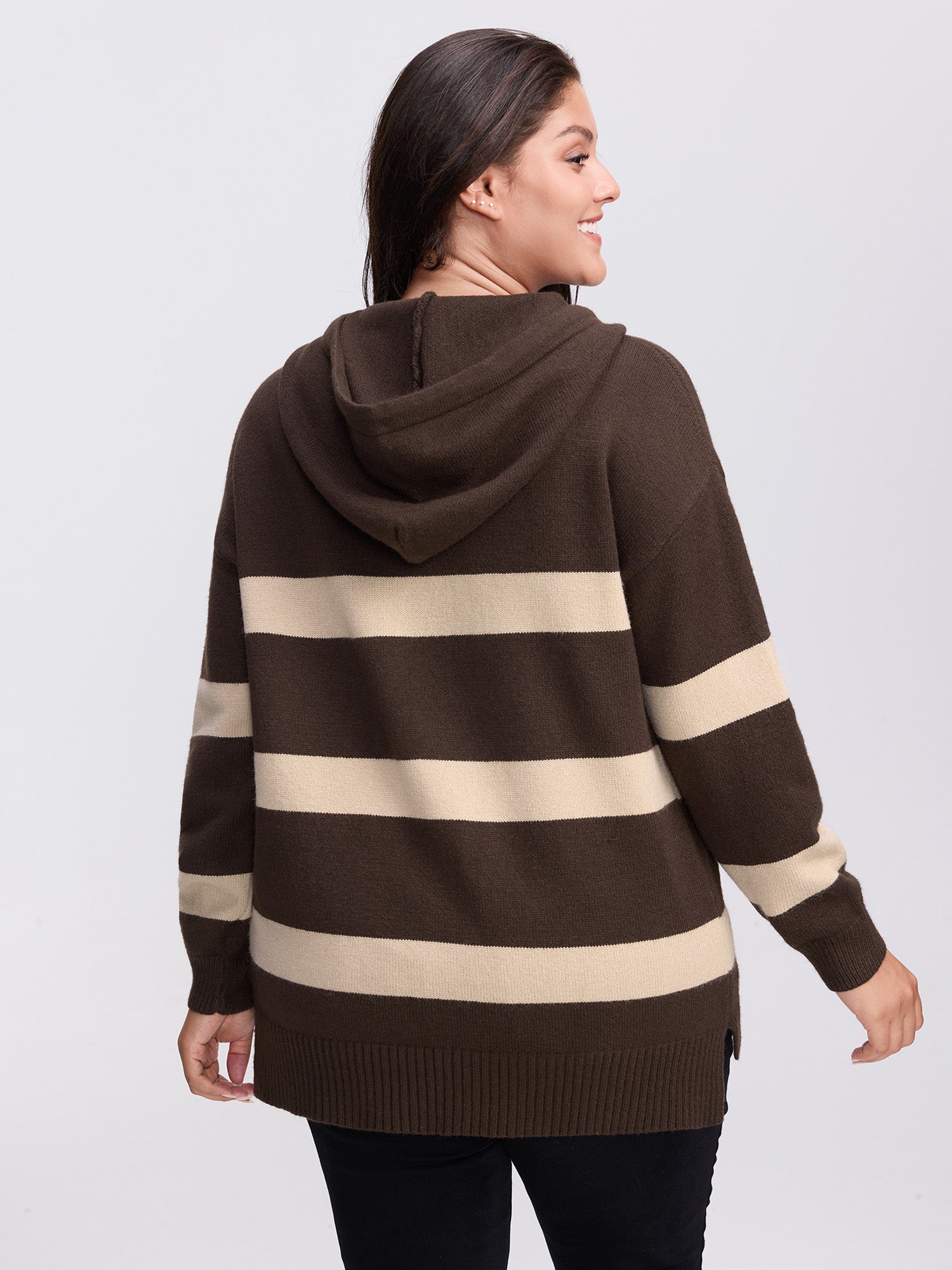 Supersoft Stripe Slit Hooded Pullover-Sweetccc