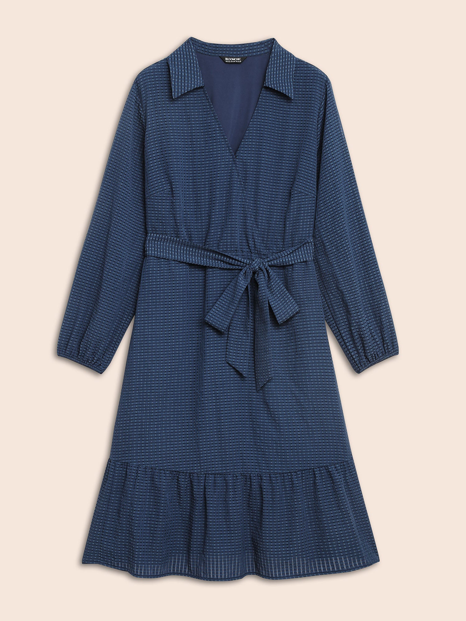 Overlap Collar Plain Textured Midi Dress-Sweetccc