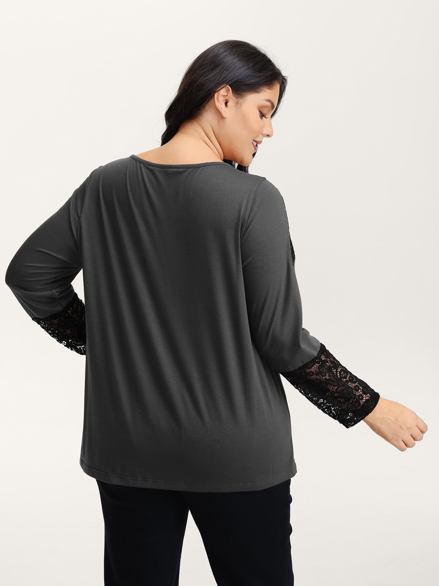 Supersoft Sheer Lace Solid T-Shirt-Sweetccc