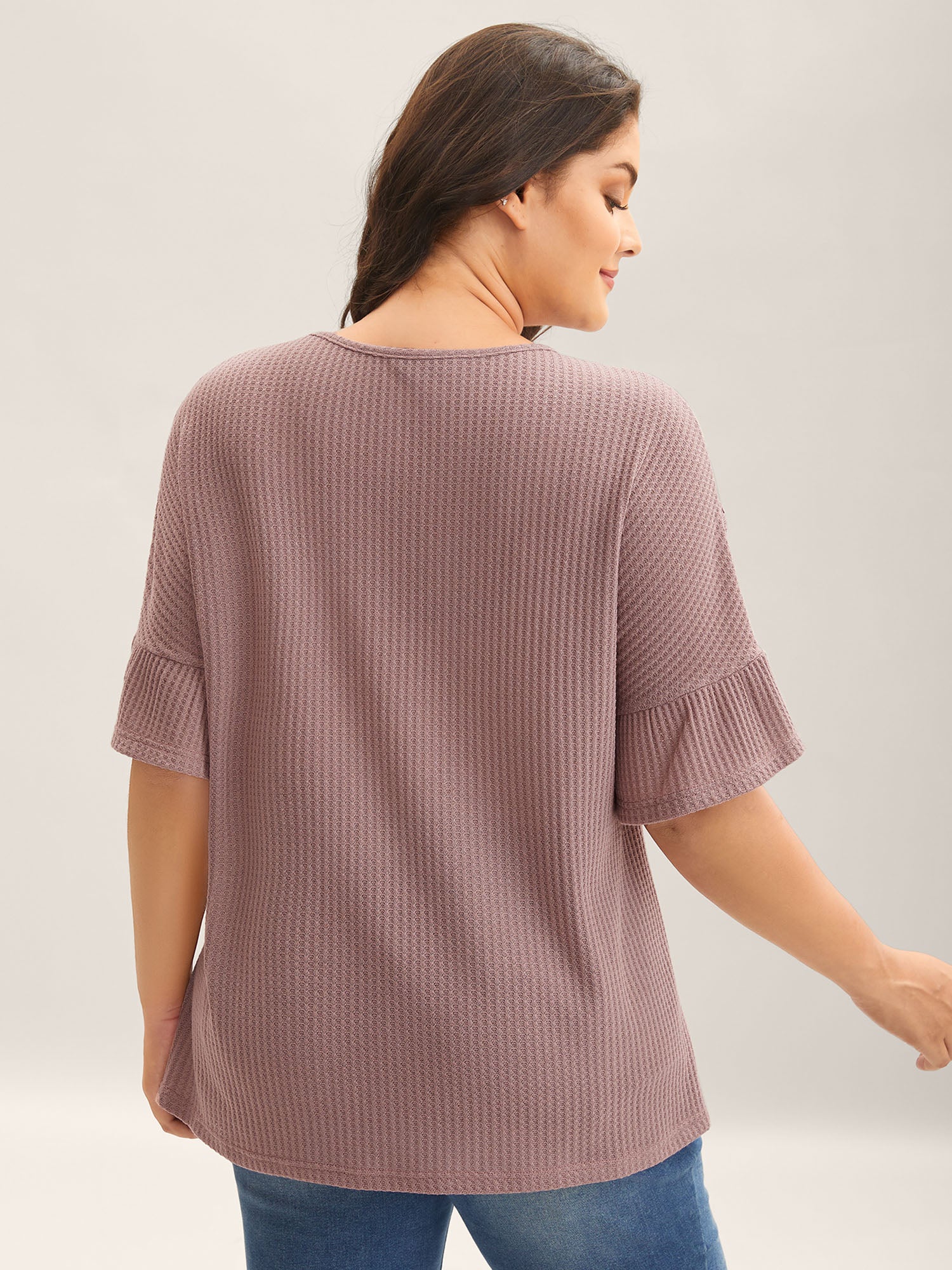 Textured Lace Ruffled Sleeve T-Shirt-Sweetccc