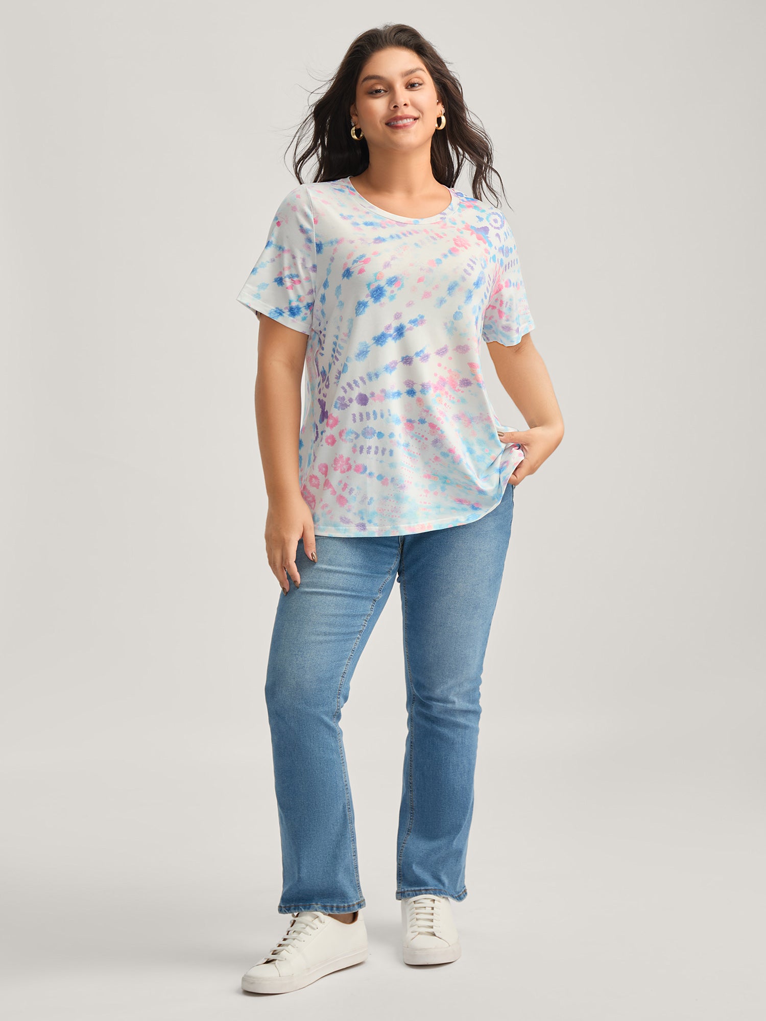 Tie-Dye Ombre Round Neck T-Shirt-Sweetccc