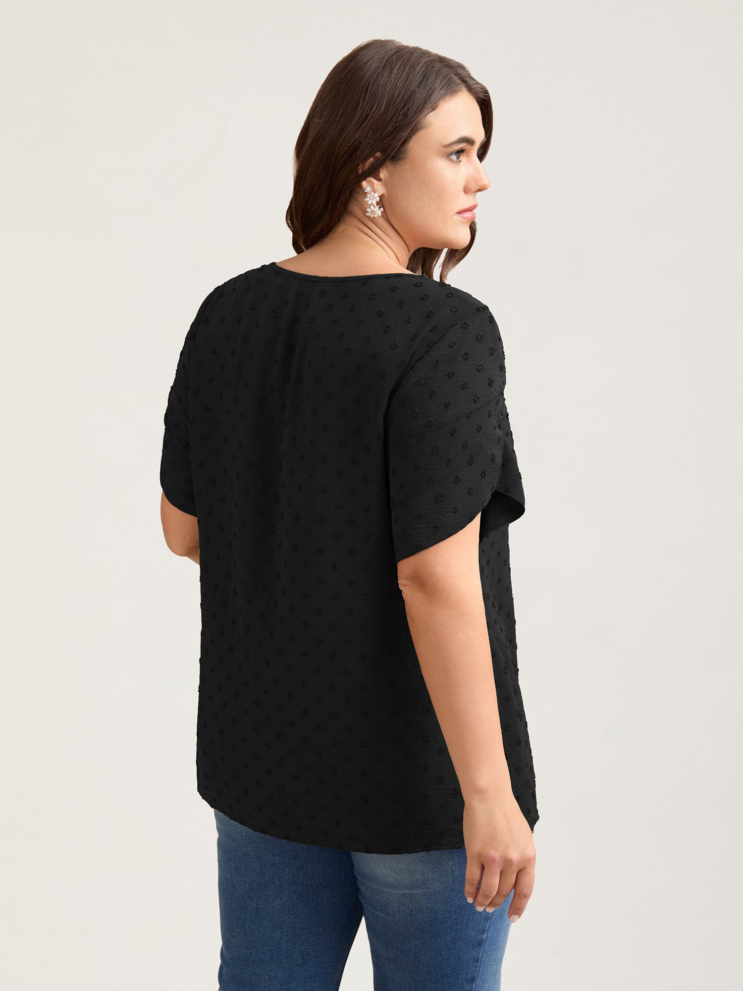 Textured Color Contrast Petal Sleeve Blouse-Sweetccc