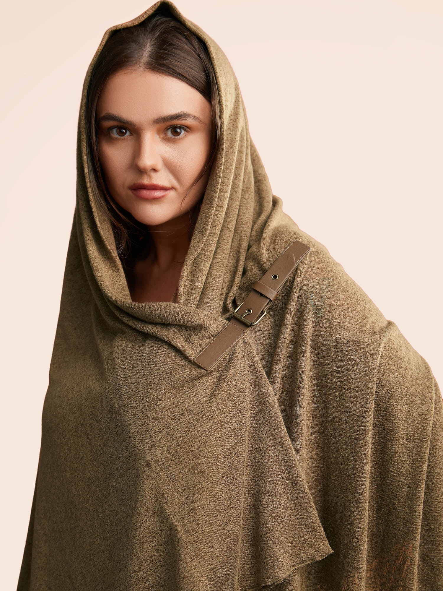 Knitted Leather Buckle Cape Styled Shawl-Sweetccc
