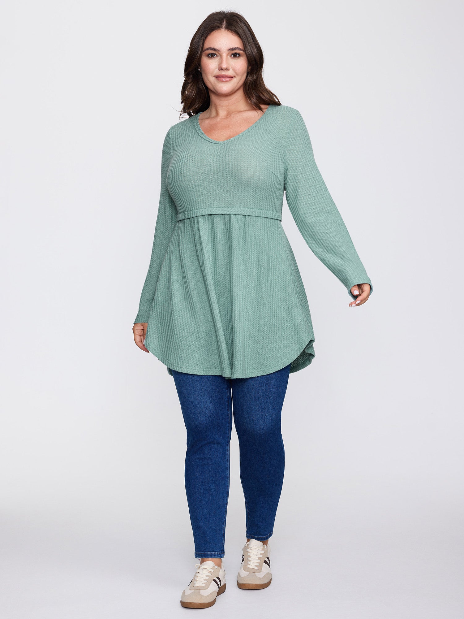 Layered V-Neck Fit and Flare Knit Top-Sweetccc