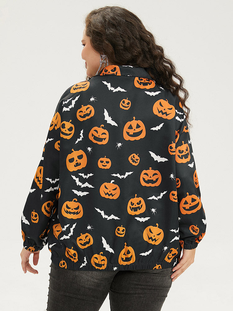 Halloween Graphic Zipper Fly Pocket Coat-Sweetccc