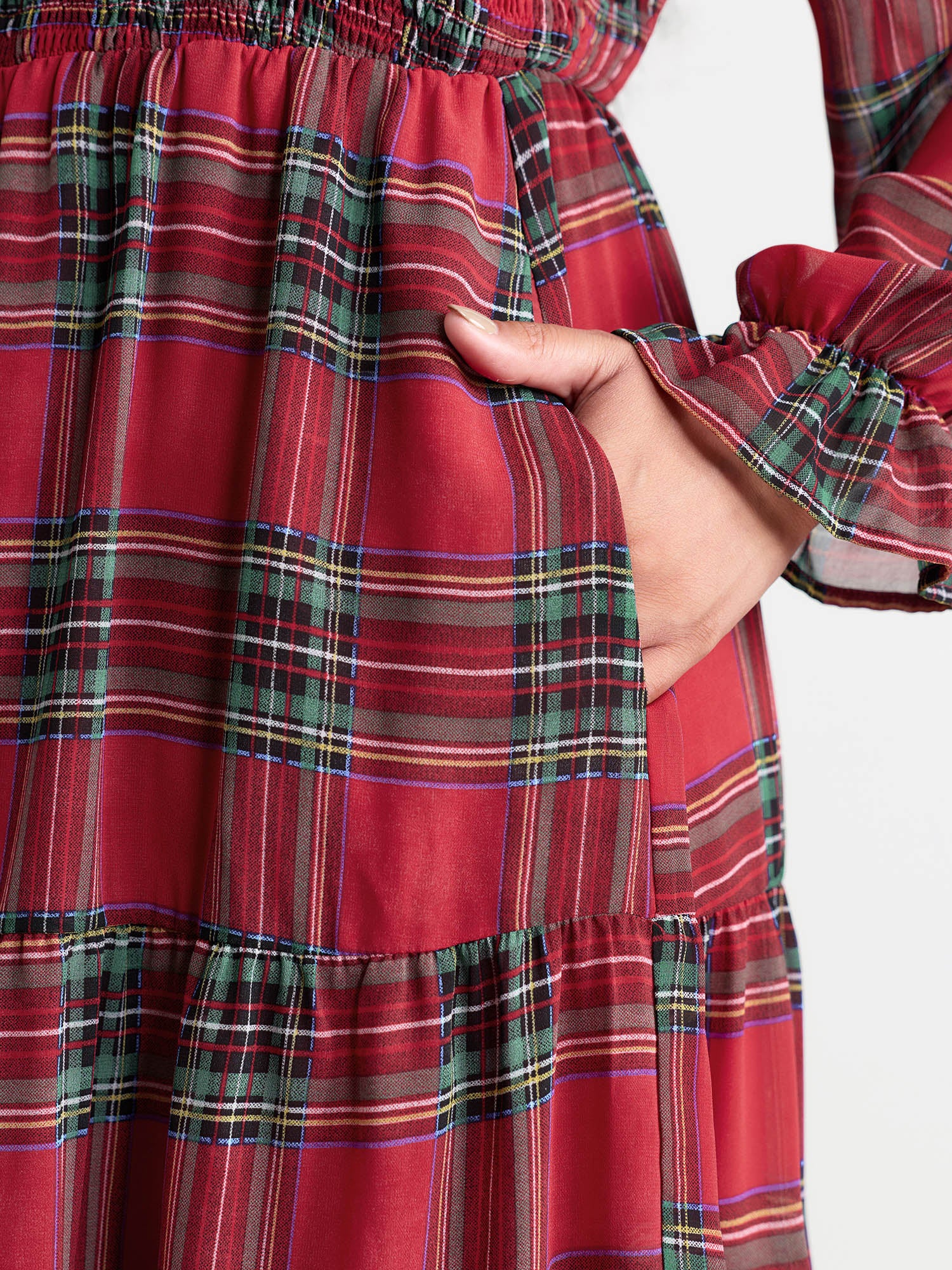 Holiday Plaid Shirred Bodice Maxi Dress-Sweetccc