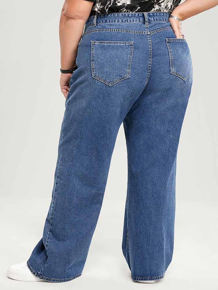 Straight Moderately Stretchy High Rise Dark Wash Sculpt Waist Jeans-Sweetccc