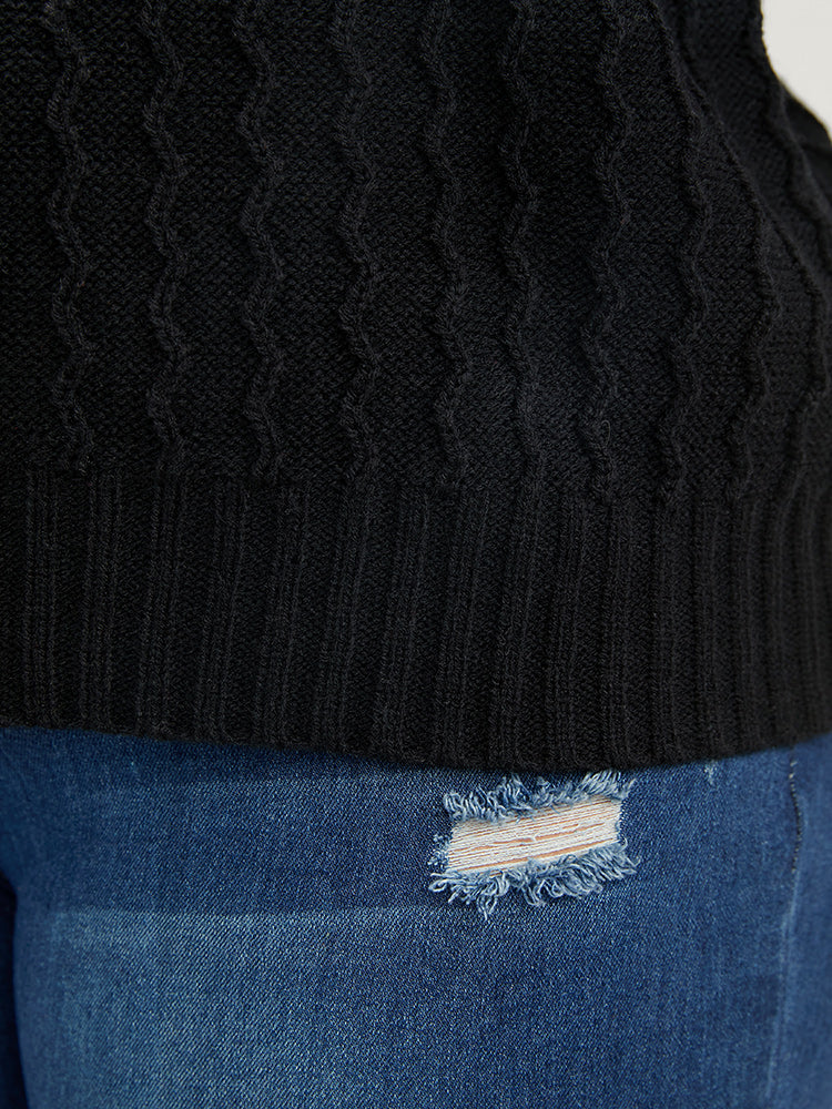 Solid Pointelle Knit Pearls Beaded Collar Neck Knit Top-Sweetccc