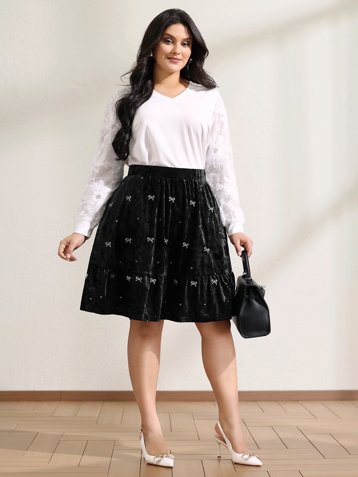 Velvet Bowknot Ruffled Mini Skirt-Sweetccc