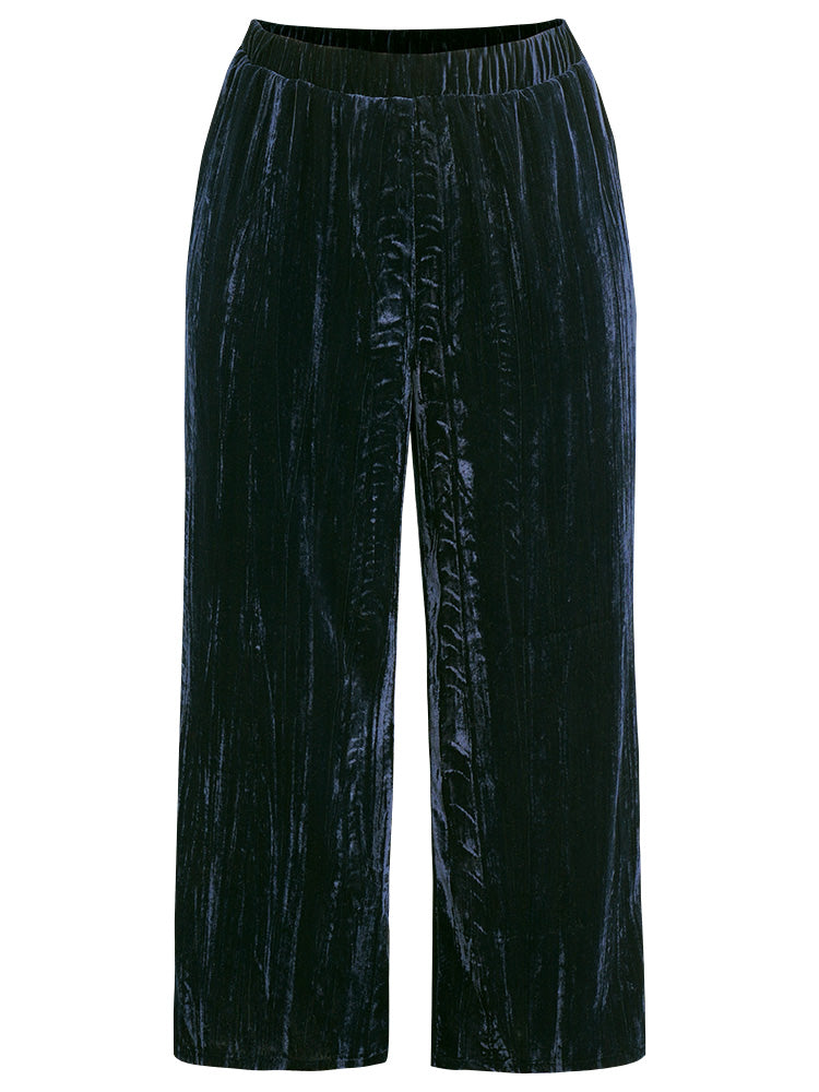 Velvet Elastic Waist Pocket Straight Leg Pants-Sweetccc