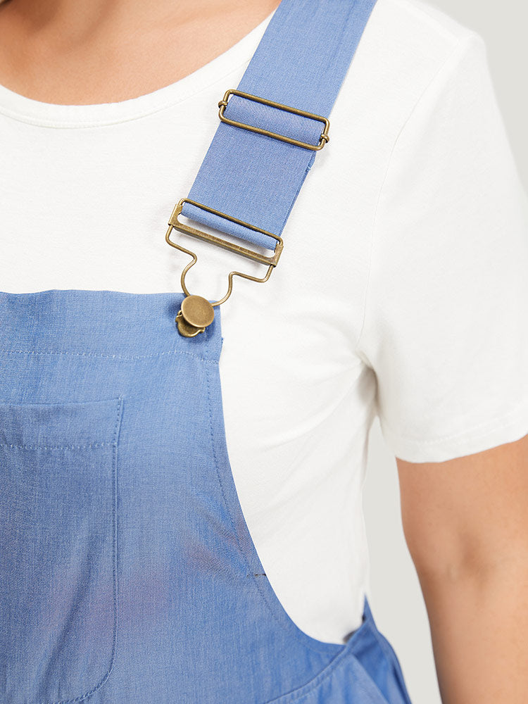 Solid Patched Pocket Gathered Overall Jumpsuit-Sweetccc